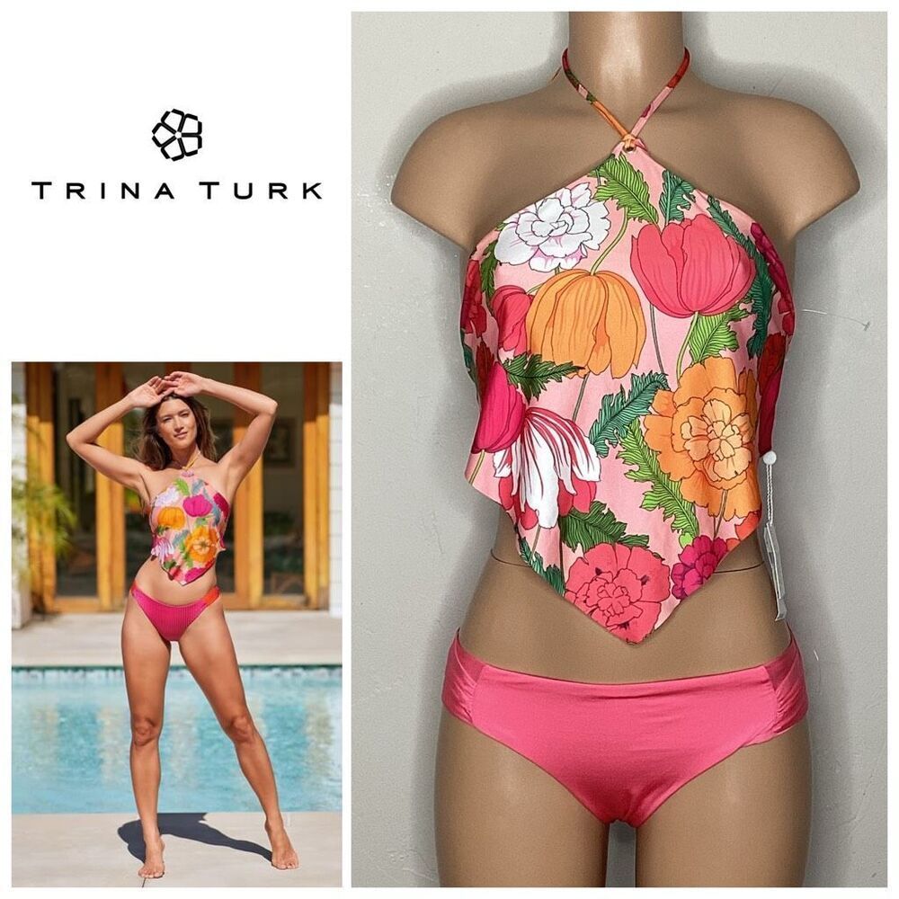 New. Trina Turk pink floral bikini set. Small. Retails $174